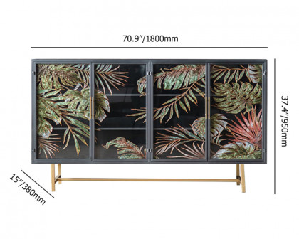 HMR 70.9'' Modern Painted Sideboard Buffet with Glass Doors and Shelves - Black, 70.9"W x 15"D x 37.4"H