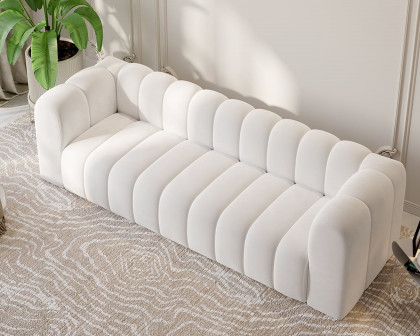 HMR Modern 3-Seater Sofa with Velvet Upholstered - White