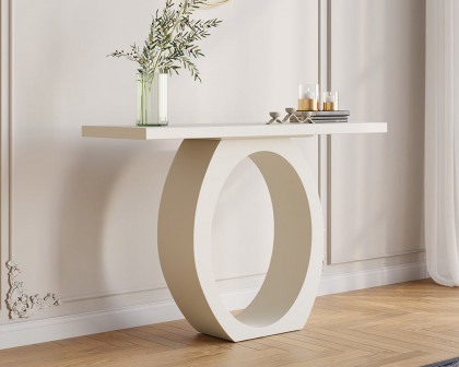 HMR - 39.4" Modern Console Table with Circle Base White Wooden Entryway Table