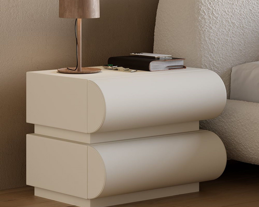 HMR Humply Modern Leather Smart Nightstand with Wireless Charger Drawers