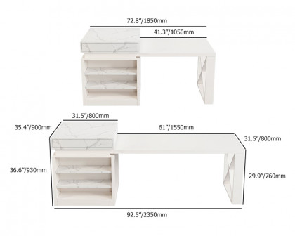 HMR 73"-93" Extendable Kitchen Island with Storage Kitchen Cabinet - White