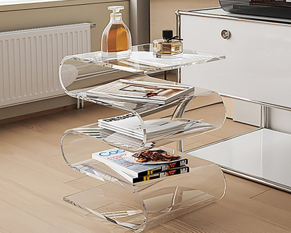 HMR Acrylic End Table with Storage Wavy Shape Side Table - Clear