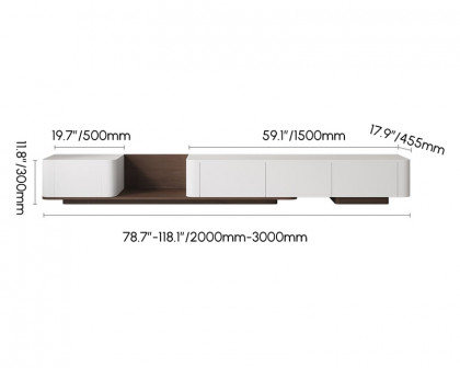 HMR 118.1" Modern Wood Extendable TV Stand with 4 Drawer Media Console - Off White & Walnut