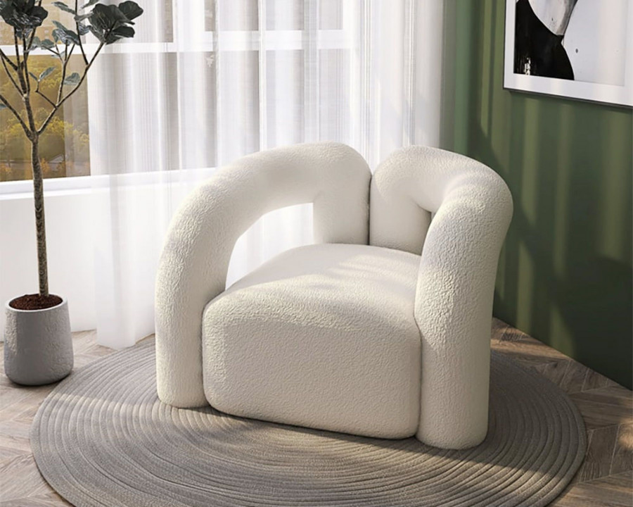 HMR Japandi Boucle Accent Chair Shaggy Armchair for Living Room