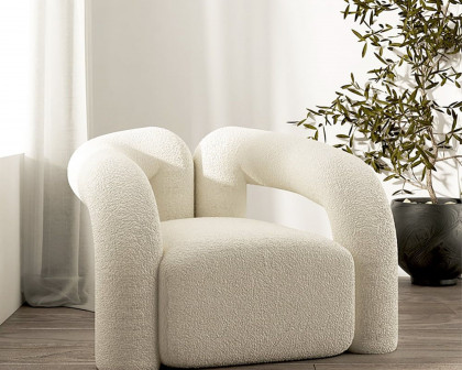 HMR Japandi Boucle Accent Chair Shaggy Armchair for Living Room