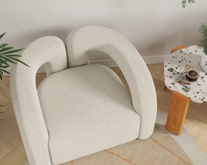 HMR Japandi Boucle Accent Chair Shaggy Armchair for Living Room - White