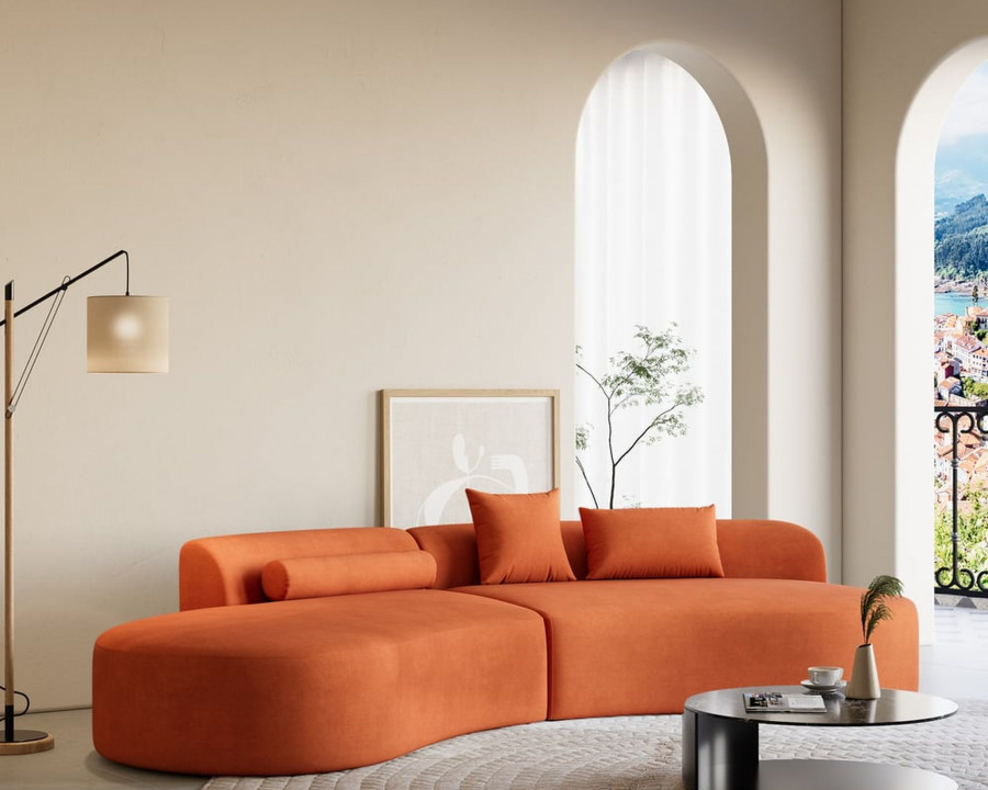 HMR 109" 2-Piece Curved Sectional Sofa with Pillows - Orange, Velvet