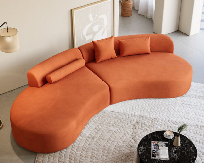 HMR 109" 2-Piece Curved Sectional Sofa with Pillows - Orange, Velvet