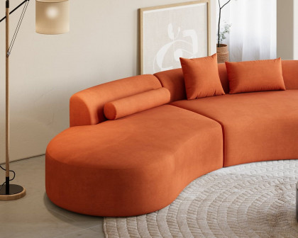 HMR 109" 2-Piece Curved Sectional Sofa with Pillows - Orange, Velvet