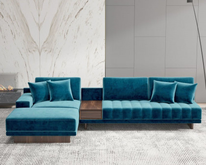 HMR 126" L-Shaped Modular Sectional with Chaise & Ottoman - Blue, Velvet