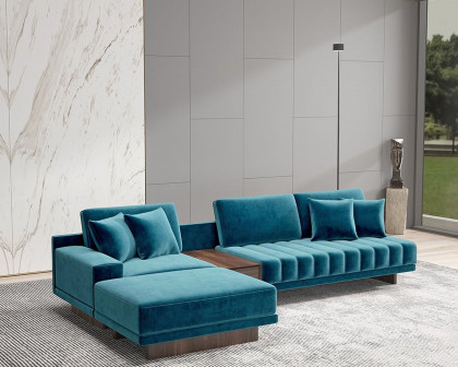 HMR 126" L-Shaped Modular Sectional with Chaise & Ottoman - Blue, Velvet