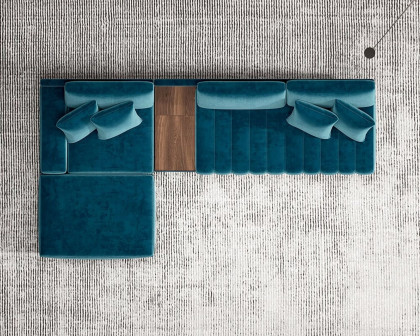 HMR 126" L-Shaped Modular Sectional with Chaise & Ottoman - Blue, Velvet