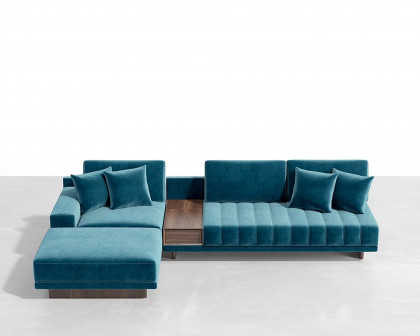 HMR 126" L-Shaped Modular Sectional with Chaise & Ottoman - Blue, Velvet