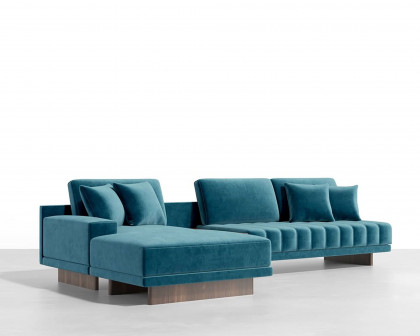 HMR 126" L-Shaped Modular Sectional with Chaise & Ottoman - Blue, Velvet