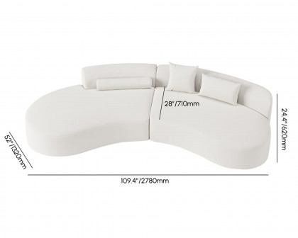 HMR 109" 2-Piece Curved Sectional Sofa with Pillows - White, Leather