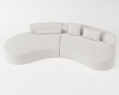 HMR 109" 2-Piece Curved Sectional Sofa with Pillows - White, Leather