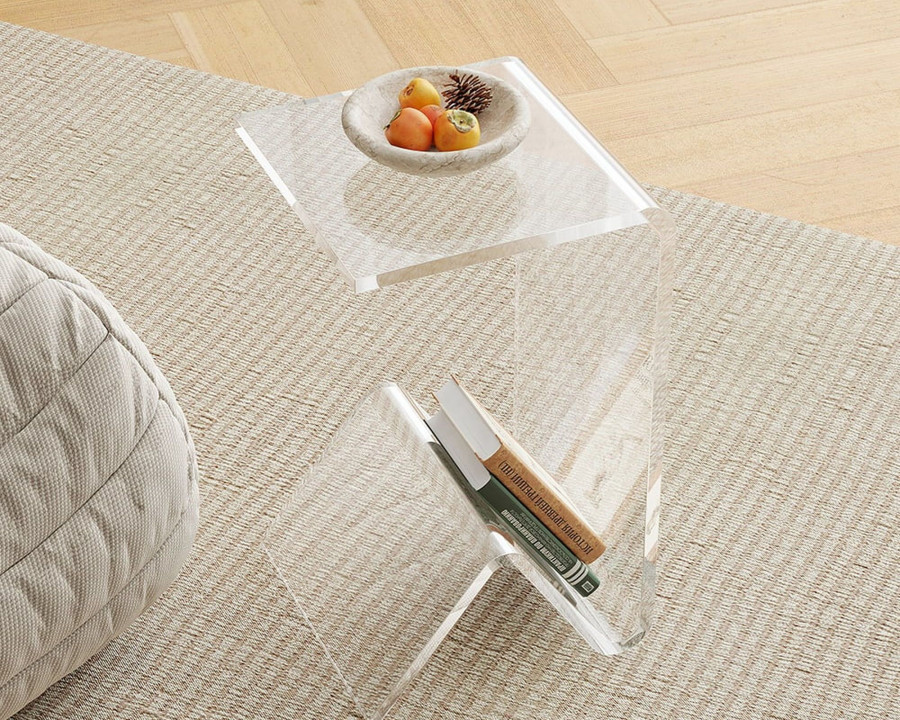 HMR C-shaped End Table with Storage Transparent Acrylic Small Space Side Table