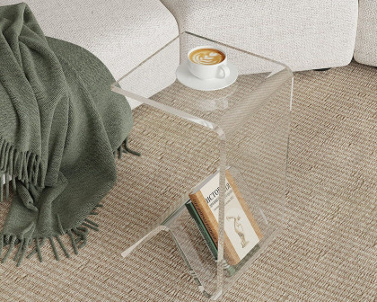 HMR C-shaped End Table with Storage Transparent Acrylic Small Space Side Table