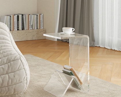 HMR C-shaped End Table with Storage Transparent Acrylic Small Space Side Table - Clear