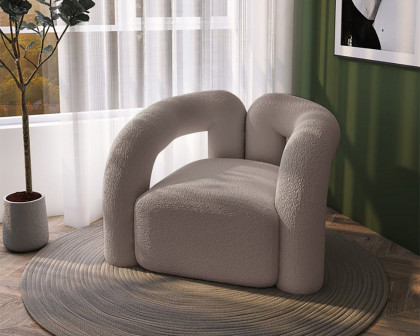 HMR Japandi Boucle Accent Chair Shaggy Armchair for Living Room