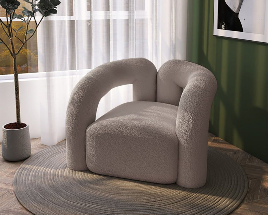 HMR Japandi Boucle Accent Chair Shaggy Armchair for Living Room - Gray