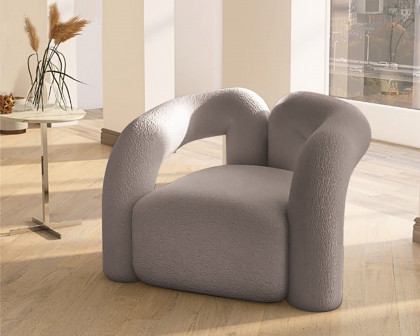 HMR Japandi Boucle Accent Chair Shaggy Armchair for Living Room - Gray