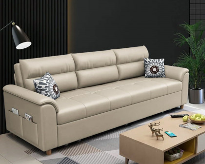 HMR Queen 2-Seater Sleeper Sofa - Beige, Leath-aire