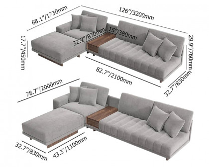 HMR 126" L-Shaped Modular Sectional with Chaise & Ottoman - Gray, Velvet