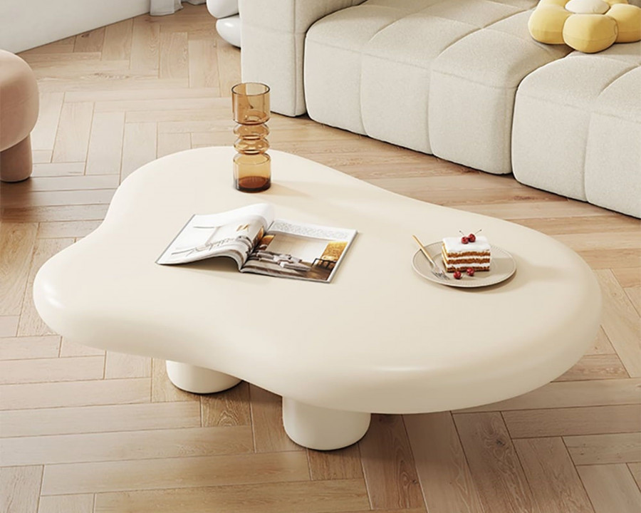 HMR 39" Irregular Cloud-Shaped Abstract Coffee Table - Off-White