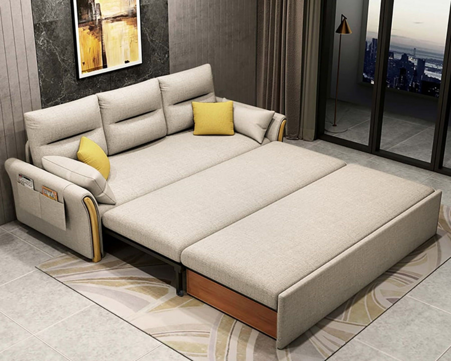 HMR King 3-Seater Convertible Sleeper Sofa - Beige, Linen