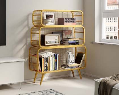 HMR Modern Mesh Standing 48" Etagere Bookshelf - Gold