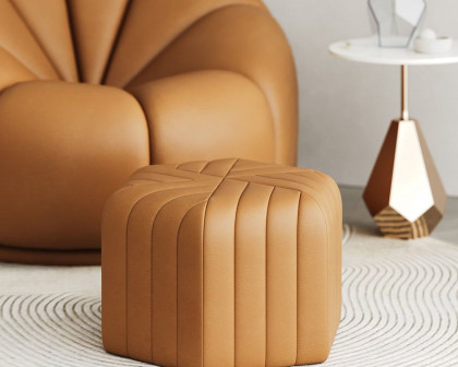 HMR Wide Hexagonal Pouf Ottoman - Brown, Velvet