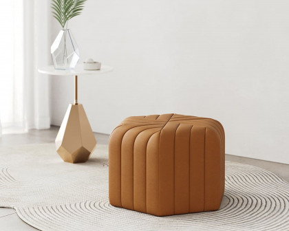 HMR Wide Hexagonal Pouf Ottoman - Brown, Velvet