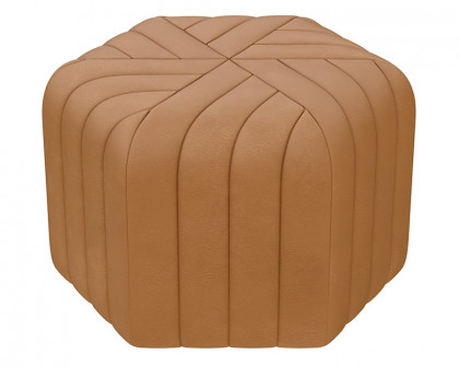 HMR Wide Hexagonal Pouf Ottoman - Brown, Velvet