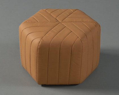 HMR Wide Hexagonal Pouf Ottoman - Brown, Velvet