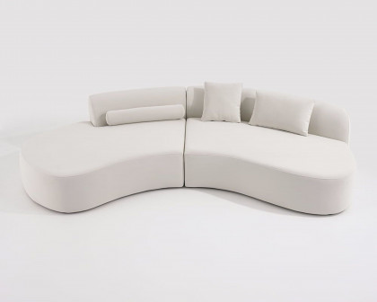 HMR 109" 2-Piece Curved Sectional Sofa with Pillows - White, Velvet