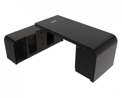 HMR Chicent L-shaped Modern Executive Desk with Ample Storage - Black, 70.9"L x 63.0"W x 29.9"H, Left Hand