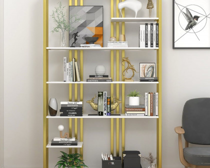 HMR Modern Etagere Bookshelf with 6-Shelf - White/Gold