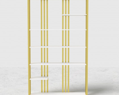 HMR Modern Etagere Bookshelf with 6-Shelf - White/Gold