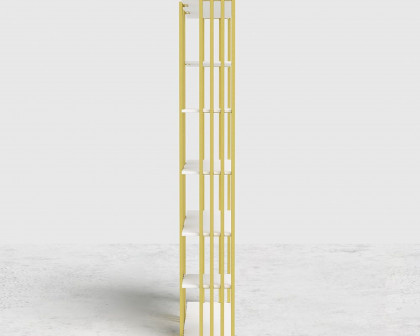 HMR Modern Etagere Bookshelf with 6-Shelf - White/Gold