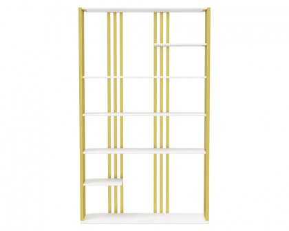 HMR Modern Etagere Bookshelf with 6-Shelf - White/Gold