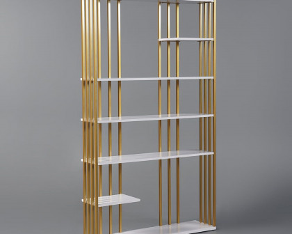 HMR Modern Etagere Bookshelf with 6-Shelf - White/Gold