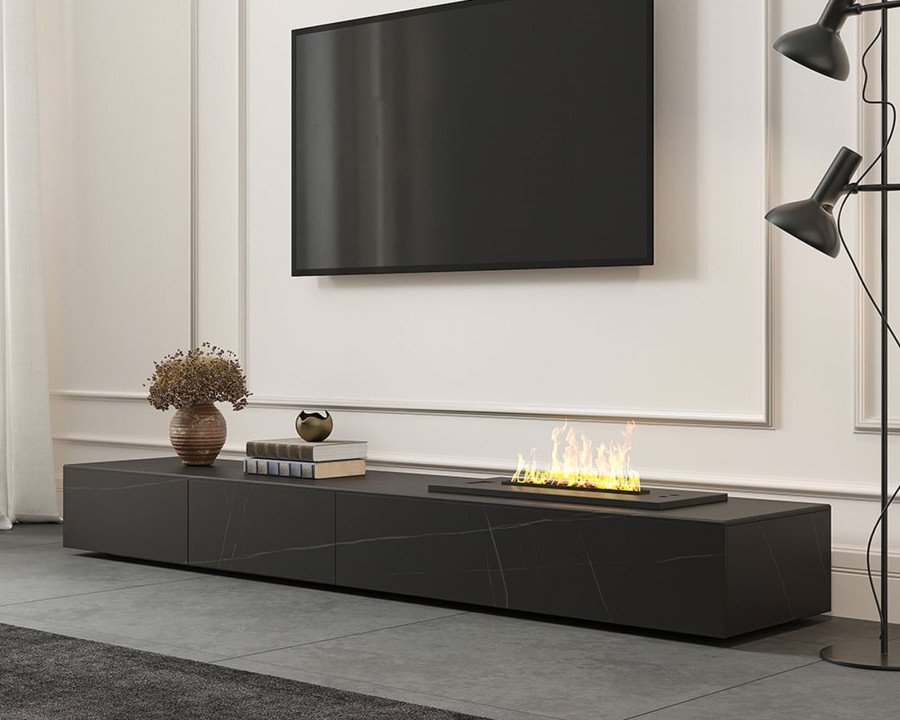 HMR Sintered Stone Electric Fireplace Humidifier TV Stand - Black, 79"