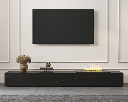 HMR Sintered Stone Electric Fireplace Humidifier TV Stand - Black, 79"