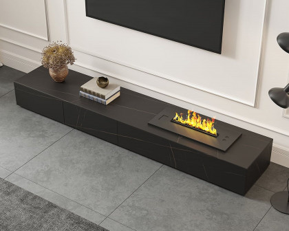 HMR Sintered Stone Electric Fireplace Humidifier TV Stand - Black, 79"