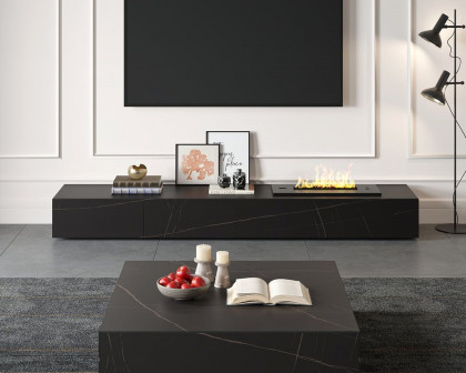 HMR Sintered Stone Electric Fireplace Humidifier TV Stand - Black, 79"