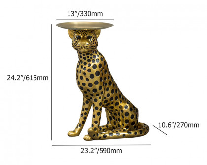 HMR Panther Figurine Resin Art Deco Side Table with Tray Top - Gold