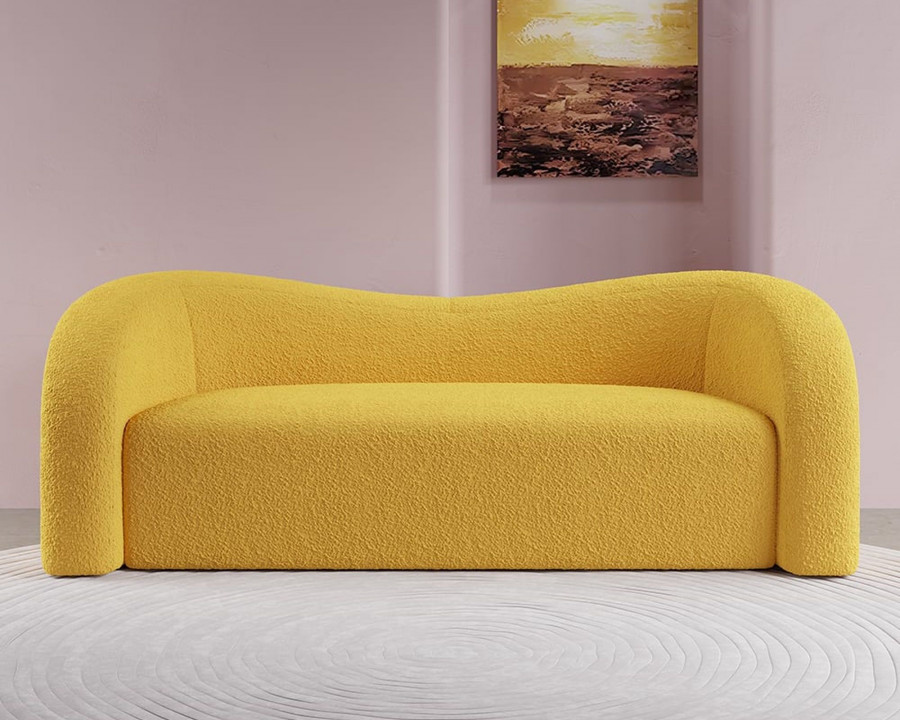 HMR Modern 91" Curved 3 Seater Sofa with Boucle Upholstered - Yellow