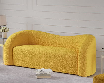 HMR Modern 91" Curved 3 Seater Sofa with Boucle Upholstered - Yellow