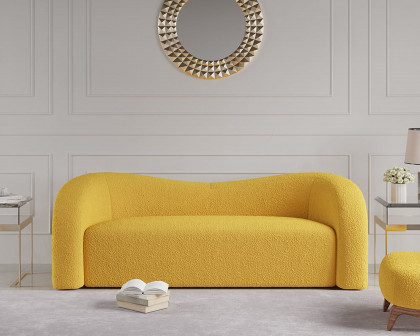 HMR Modern 91" Curved 3 Seater Sofa with Boucle Upholstered - Yellow